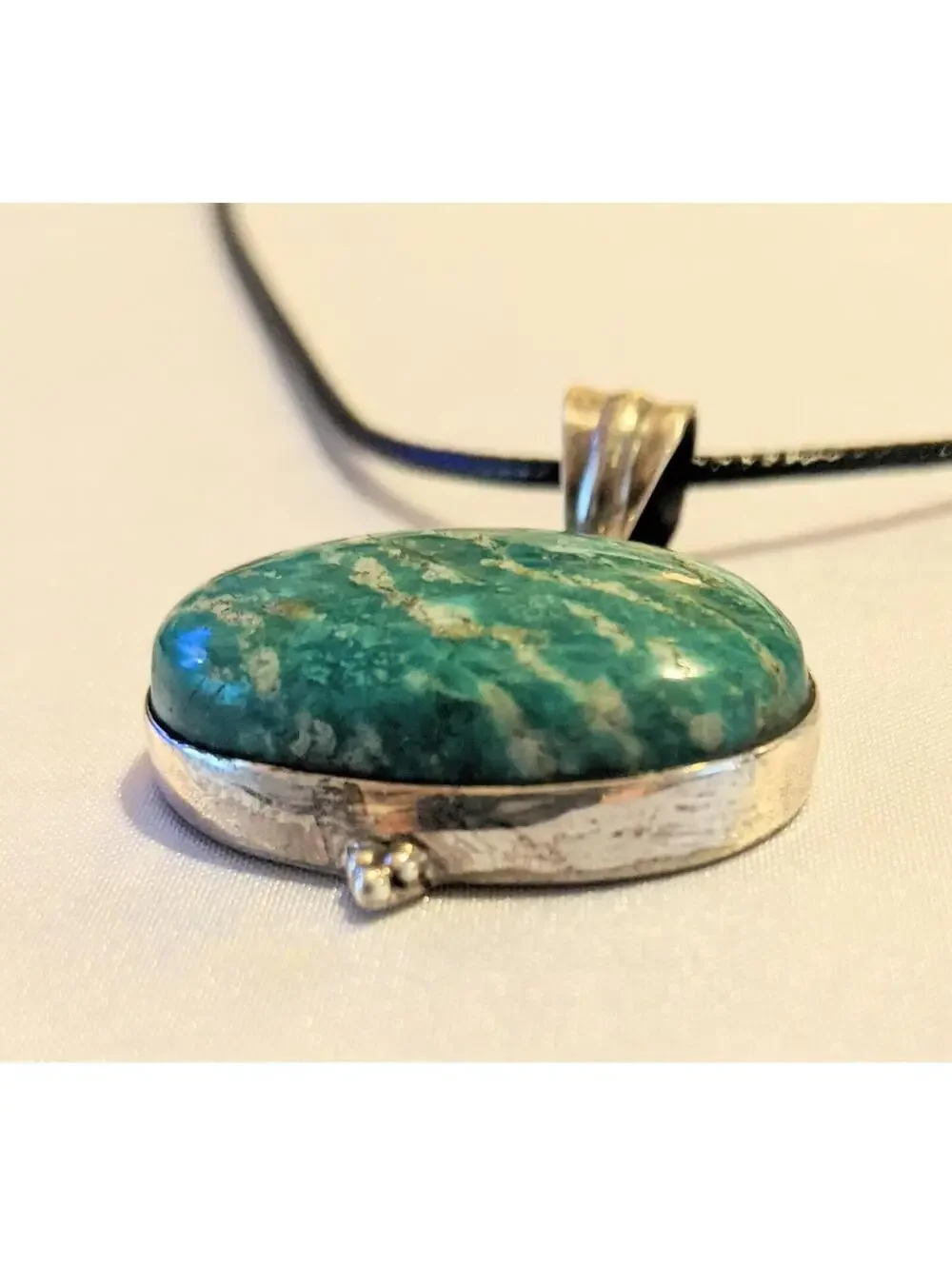 Vintage Siberian Amazonite 925 Sterling Silver Pendant Necklace Handmade NOS - Picture 6 of 7